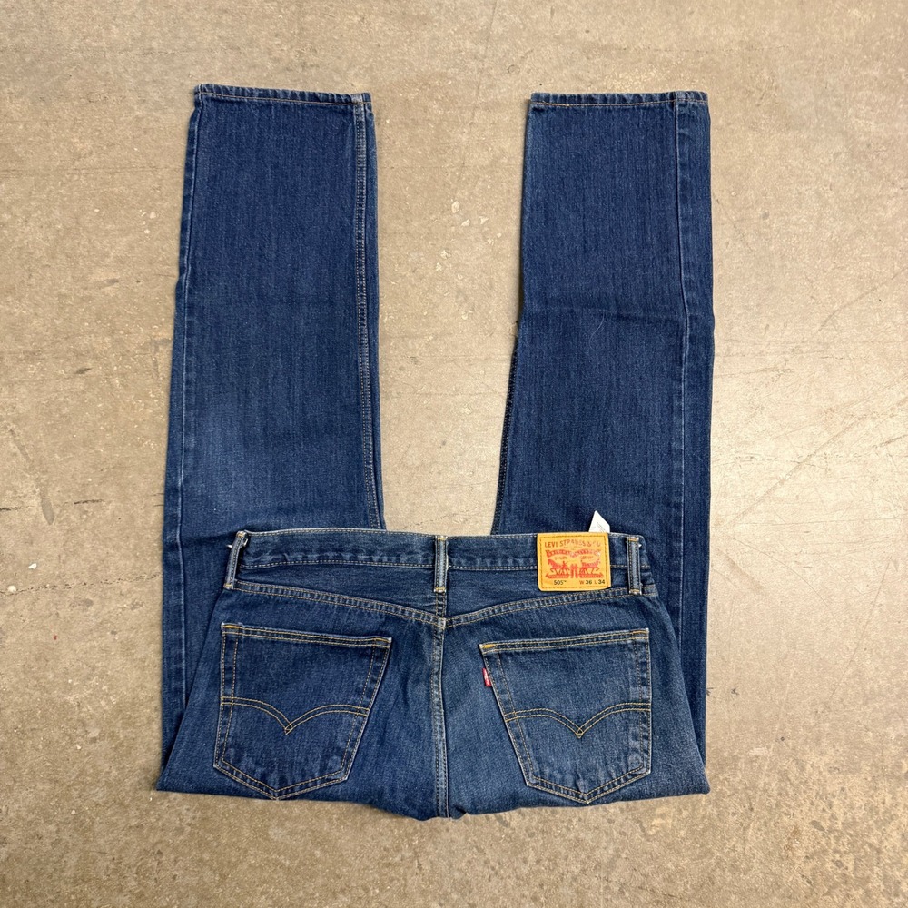 Levis 505 Regular Fit Straight Leg Jeans Blue Denim Mens 36x34‎ Medium Wash